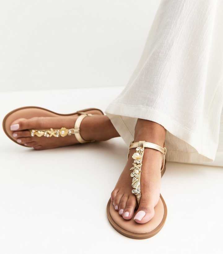Gold Shell and Starfish Charm Sandals