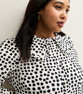 Curves White Spotty Frill Collar Shirt