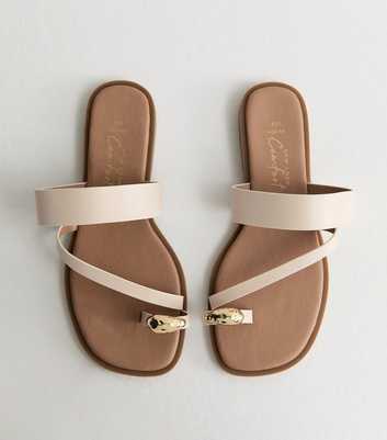 Wide Fit Off White Faux Leather Metal Toe Ring Mules
