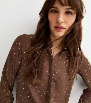 Tall Brown Spotty Button Up Shirt
