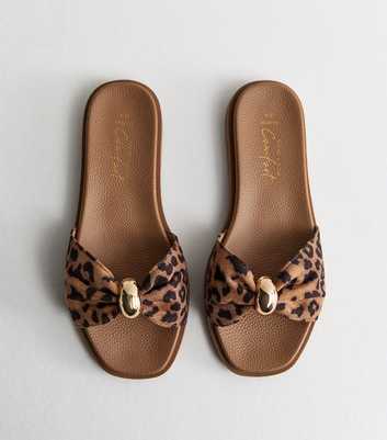 Wide Fit Brown Animal Print Flat Mule Sandals