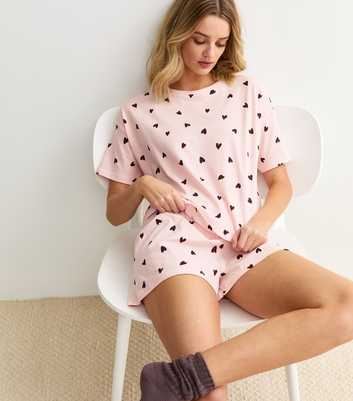 Light Pink Heart Print T-Shirt and Shorts Pyjama Set