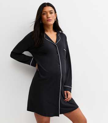 Maternity Black Revere Collar Night Dress