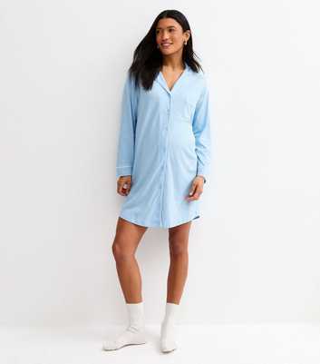 Maternity Light Blue Revere Collar Night Dress