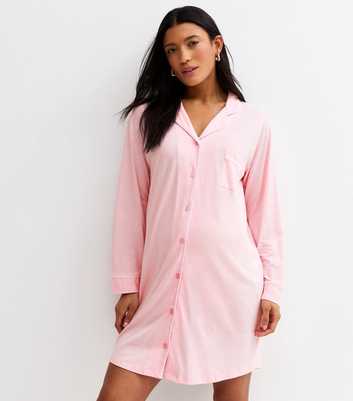 Maternity Light Pink Revere Collar Night Dress