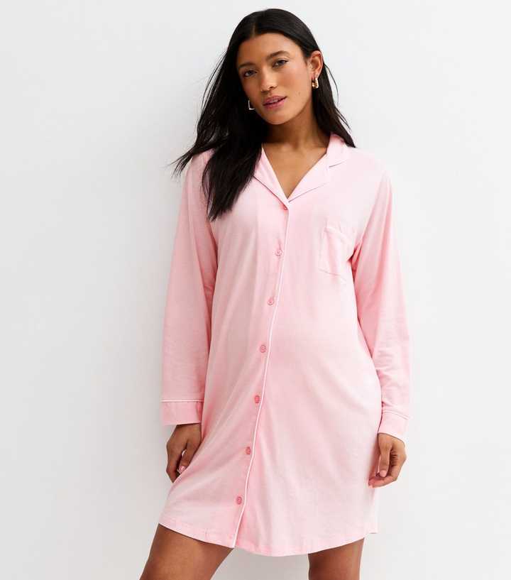 Maternity Light Pink Revere Collar Night Dress