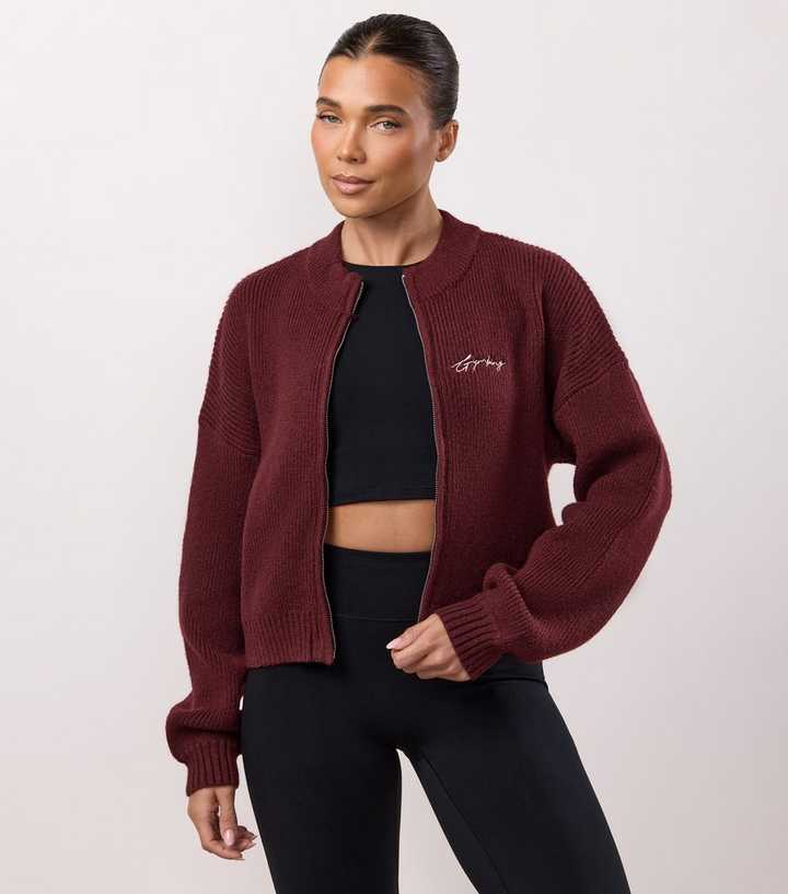 Gym King Burgundy Rib Knit Zip Jacket