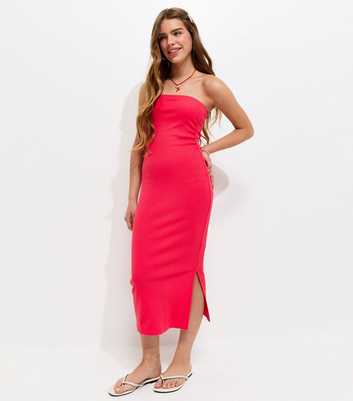 Girls Light Coral Ribbed Jersey Bandeau Maxi Dress