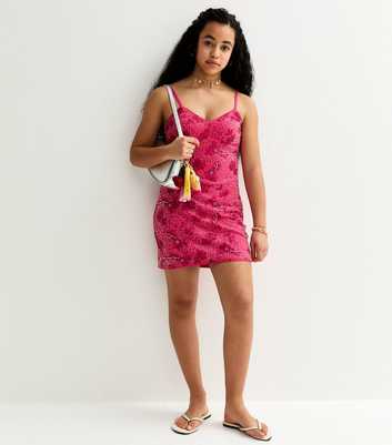 Girls Bright Pink Sequin and Bead Embellished Cami Dress
