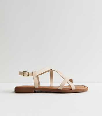 Wide Fit Off White Faux Leather Multi Strap Sandals