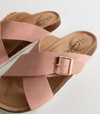 Wide Fit Pink Faux Suede Cork Sole Sandals