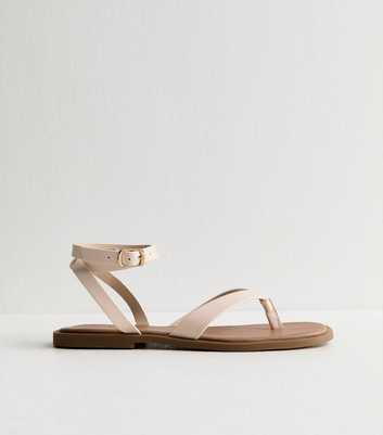 Cream Toe Post Wrap Around Ankle Strap Sandals