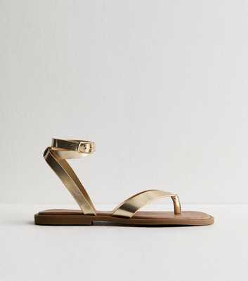 Gold Toe Post Wrap Around Ankle Strap Sandals