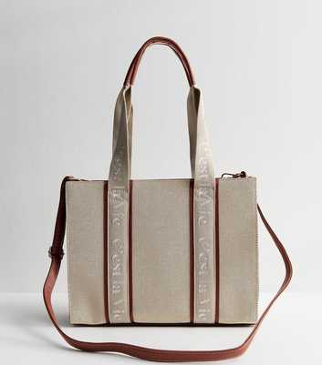 Stone Canvas Logo Strap Boxy Tote Bag