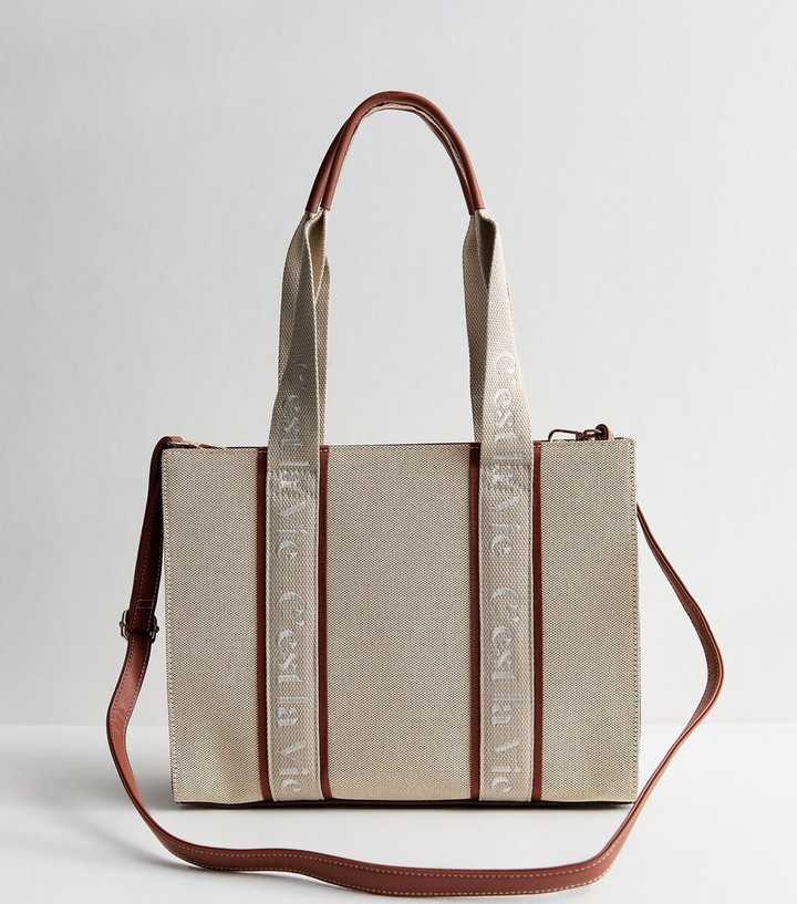 Stone Canvas Logo Strap Boxy Tote Bag