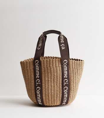 Brown Logo Trim Basket Tote