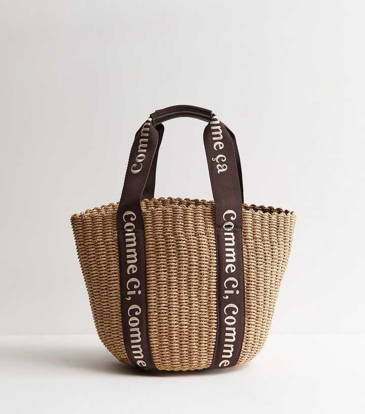 Brown Logo Trim Basket Tote
