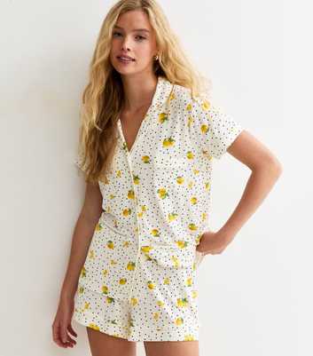 White Jersey Lemon Spot Print Pyjama Set