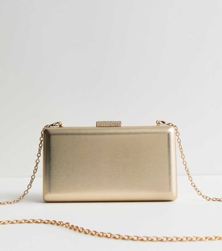 Gold Faux Leather Box Clutch