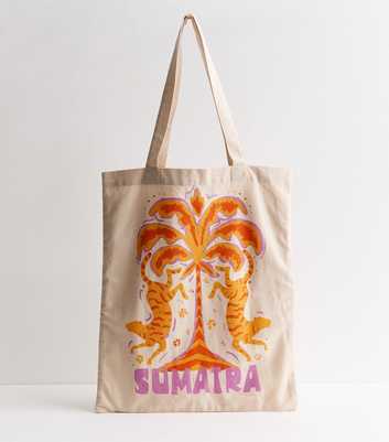 Stone Sumatra Tiger Print Canvas Tote Bag