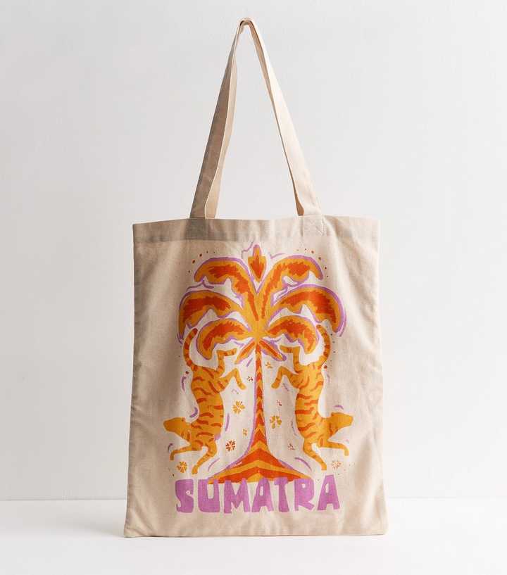 Stone Sumatra Tiger Print Canvas Tote Bag