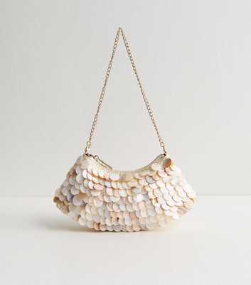 Cream Satin Faux-Shell Shoulder Bag