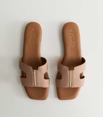 Pink Grained Faux Leather Metal Bar Mule Sandals