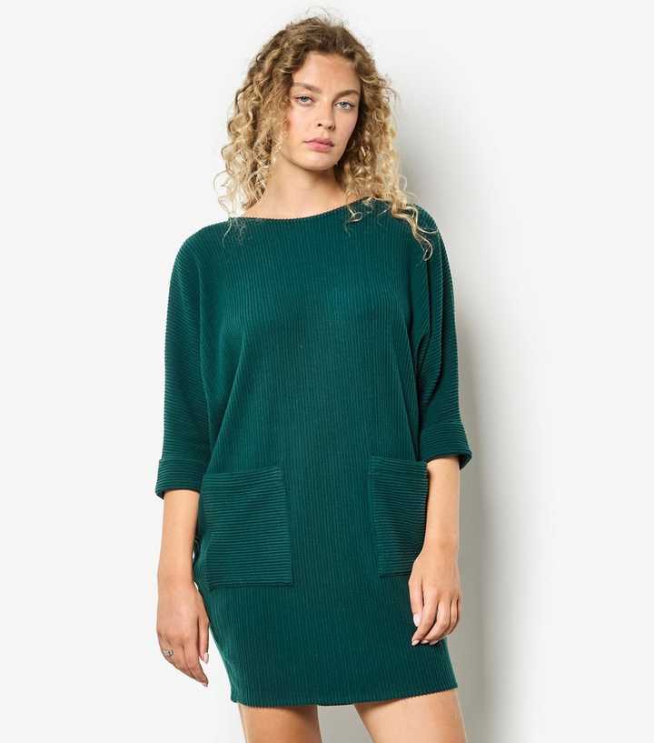 Apricot Dark Green Contrast Ribbed Cocoon Dress