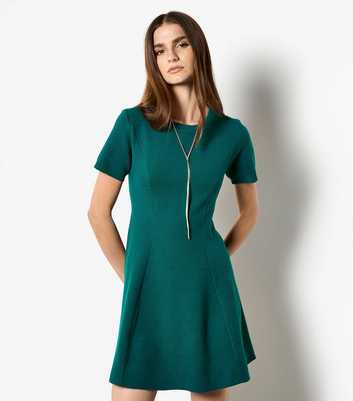 Apricot Dark Green Panel Knitted A-line Dress