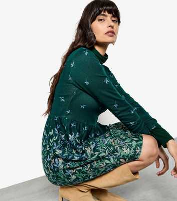 Apricot Dark Green Floral Long Sleeve Dress