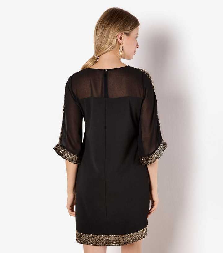 Apricot Black Kimono Sequin Sleeve Dress | New Look