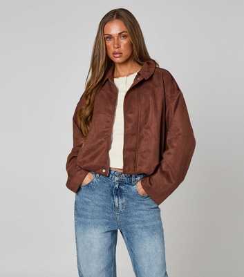 Urban Bliss Brown Faux Suede Bubble Hem Collar Jacket