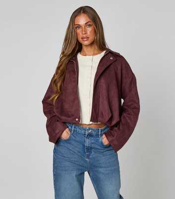Urban Bliss Dark Purple Faux Suede Bomber Jacket