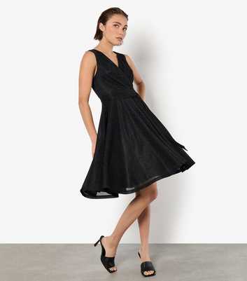 Apricot Black Sparkly Wrap Mini Dress