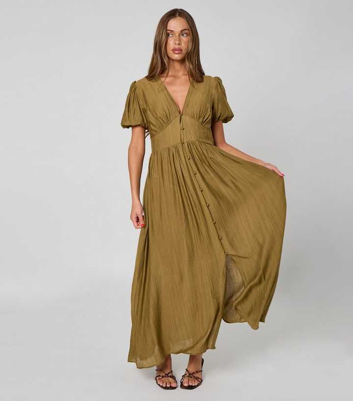 Urban Bliss Khaki Button Front Maxi Dress
