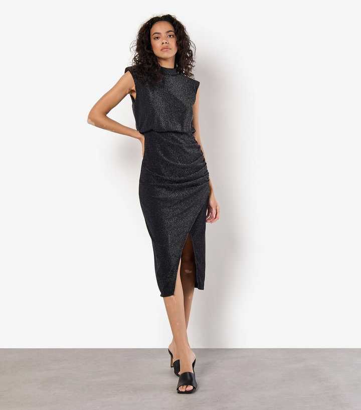 Apricot Sparkly High Neck Sleeveless Midi Dress