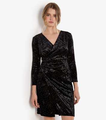 Apricot Black Velvet Diamante Wrap Mini Dress