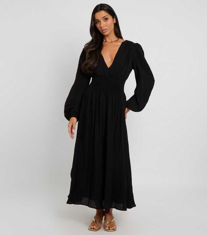 Urban Bliss Black Elasticated Waist Long Sleeve Maxi Dress
