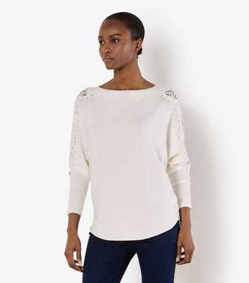 Apricot White Lace Stud Arm Batwing Jumper