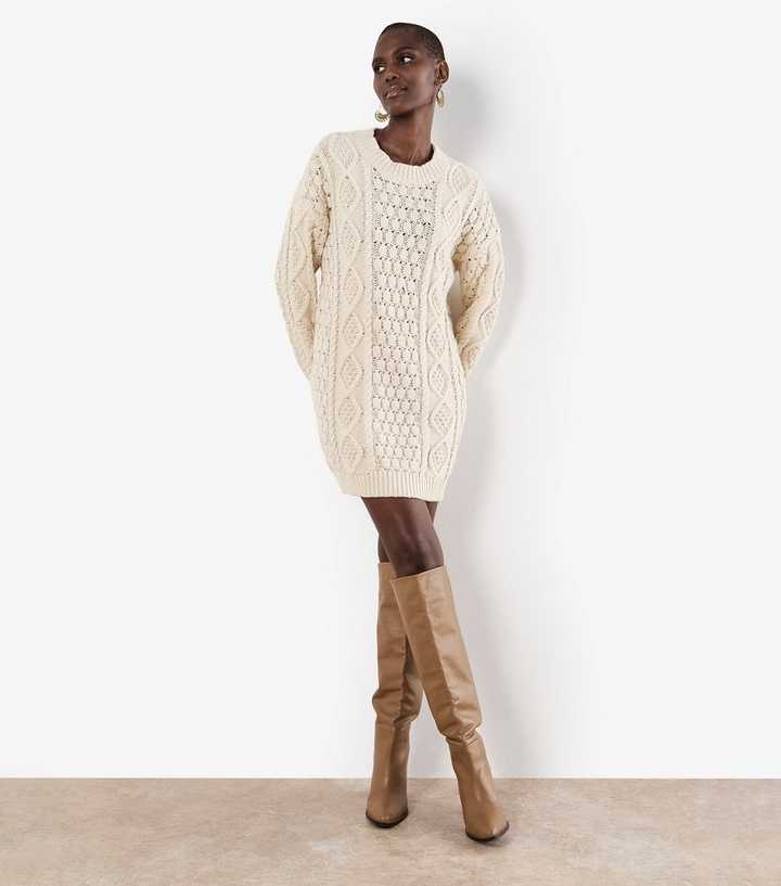 Apricot Stone Cable Knit Oversized Jumper Dress | New Look