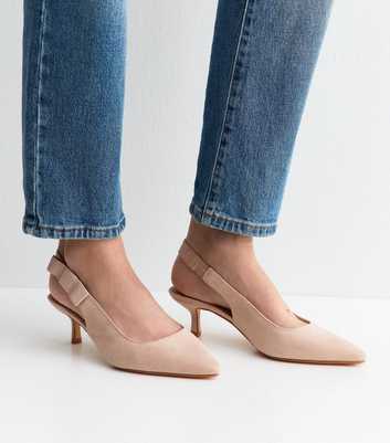 Wide Fit Pink Faux Suede Kitten Heel Slingback Court Shoes