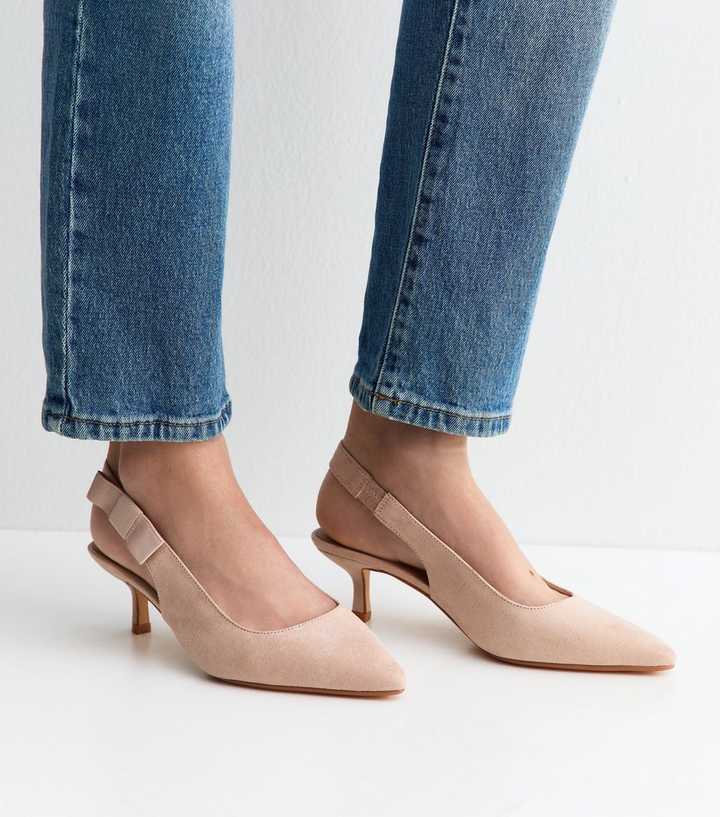 Wide Fit Pink Faux Suede Kitten Heel Slingback Court Shoes