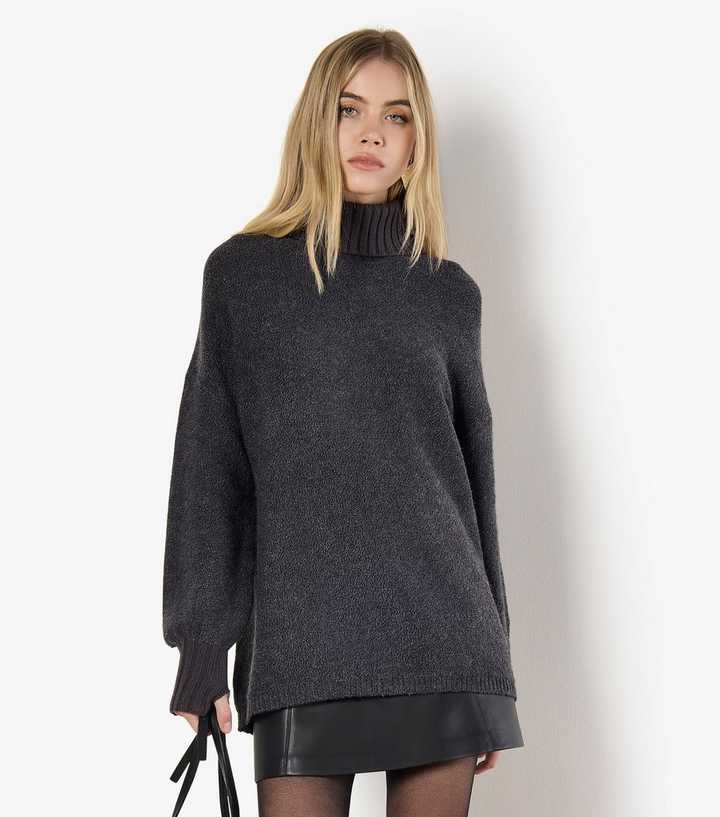 Apricot Dark Grey Roll Neck Tunic Jumper