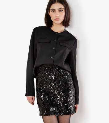  Apricot Black Sequin Mini Skirt