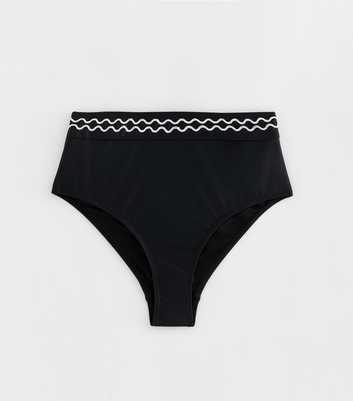 Black Wavy Trim High Waist Bikini Bottoms