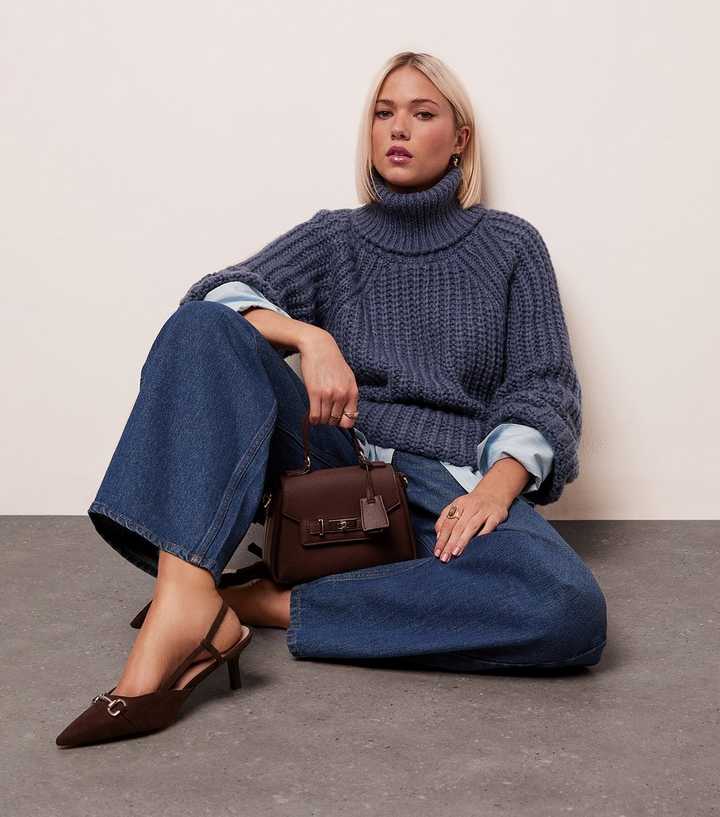 Blue Chunky Knit Roll Neck Jumper