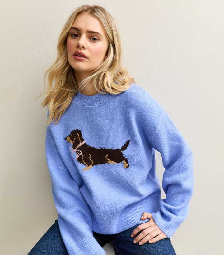 Blue Sausage Dog Design Crew Neck Jumper