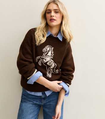 Brown Horse Design Crew Neck Jumper