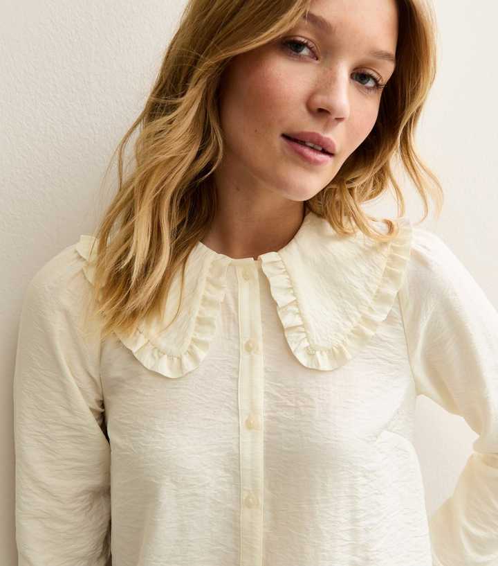 Cream Crinkled Frill Collar Shirt