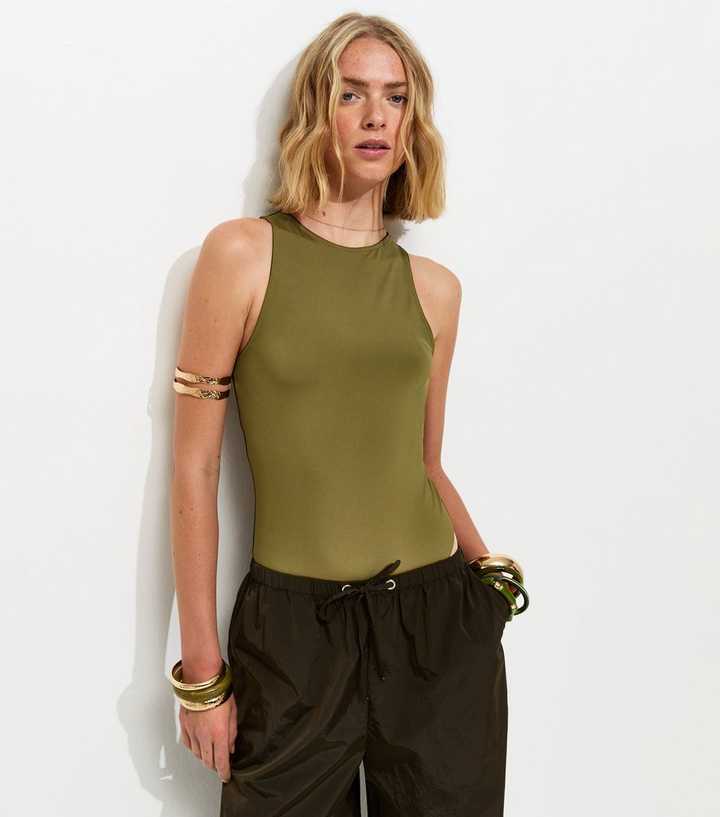 Khaki Jersey Racer Bodysuit